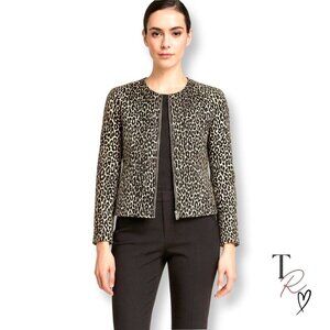 J. Crew Collection Calf Hair Leopard Print Leather Collarless Jacket Size 2